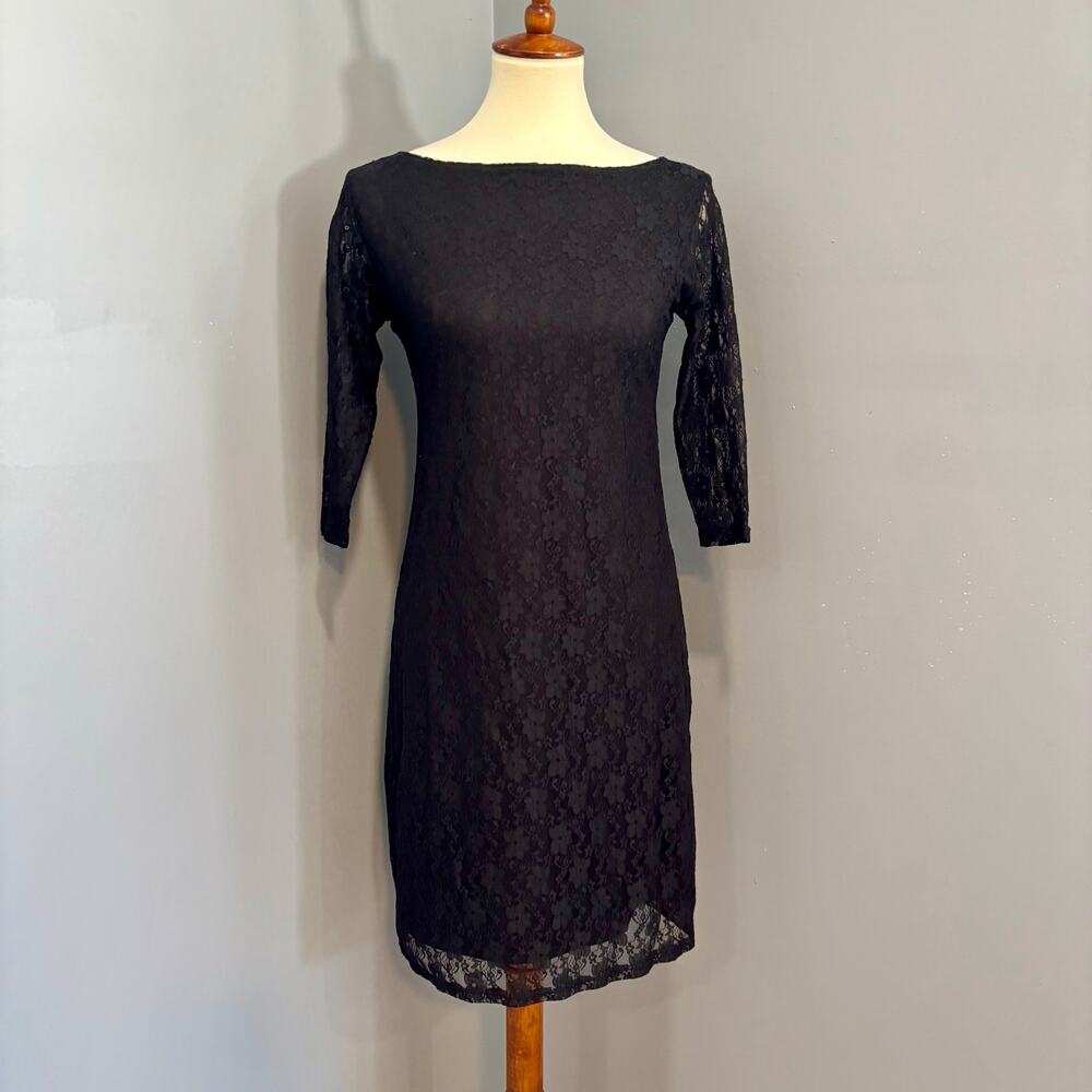Whimsigoth Retro Black Floral Lace Sheath Dress Soft Goth Dark Romantic LBD M
